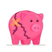 Vector illustration of broken piggy bank on white background.