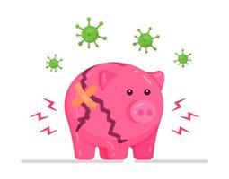 Vector illustration of the business crisis. Piggy bank broken concept.