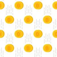 Vector illustration of bitcoin pattern. Coins flying to the bottom, bitcoins.