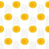 Vector illustration of bitcoin pattern. Coins flying to the bottom, bitcoins.