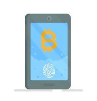 Vector illustration of bitcoin icon on the phone.