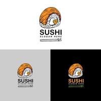 logotipo vectorial de sushi. símbolo gráfico con pescado cortado en sushi y rollos vector