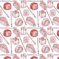 Vector seamless red sushi pattern isolated on white backgound