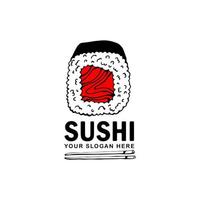 Sushi and rolls with chopstick bar or restaurant vector logo template.