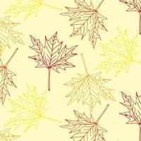 Autumn seamless pattern of Orange Maple Leaves on White Background, Vector