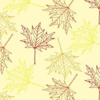 Autumn seamless pattern of Orange Maple Leaves on White Background, Vector