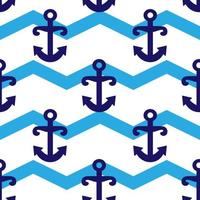 Nautical nursery seamless pattern with anchor, striped doodle background. Simple vector marine wallpaper template. Sea fabric print isolated on white.