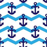 Nautical nursery seamless pattern with anchor, striped doodle background. Simple vector marine wallpaper template. Sea fabric print isolated on white.