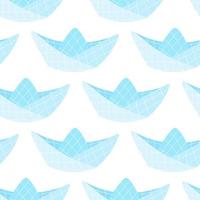 Origami paper boat isolated on white background. Simple doodle seamless pattern, vector illustration with sailing sheet.