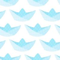 Origami paper boat isolated on white background. Simple doodle seamless pattern, vector illustration with sailing sheet.