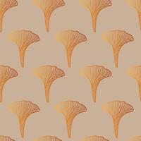 Floral seamless pattern with golden ginkgo leaf. Botanical fabric print template. Vector outline hand drawn illustration.