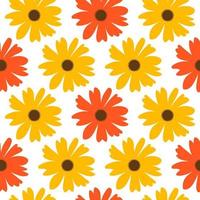 Floral seamless pattern. Botanical fabric print template. Vector illustration with orange camomile flowers.