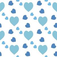 Seamless pattern with blue hearts on white background. Vector image.