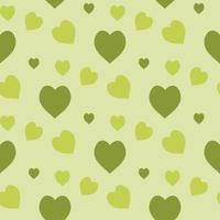 Seamless pattern with green hearts on light green background. Vector image.