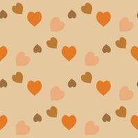 Seamless pattern with orange hearts on beige background. Vector image.
