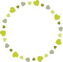 Round frame with green hearts on white background. Vector image.