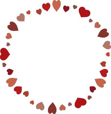 Round frame with red and discreet orange hearts on white background. Vector image.