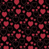 Seamless pattern with red hearts on black background. Vector image.