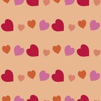 patrón impecable con corazones rojos, rosas y naranjas sobre fondo naranja claro. imagen vectorial vector
