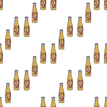 patrón sin costuras con botella de cerveza sobre fondo blanco. imagen vectorial vector