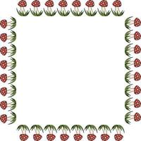 Square frame with cute amanita muscaria on white background. Vector image.