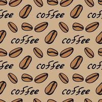 Seamless pattern with coffee beans on beige background. Vector image.