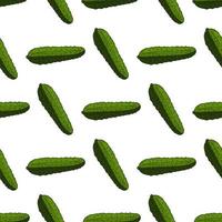 Seamless pattern with creative tasty cucumbers on white background. Vector image.