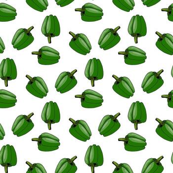 Seamless pattern with green peppers on white background. Vector image.
