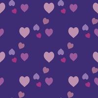 Seamless pattern with pink and lilac hearts on dark violet background. Vector image.