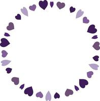 Round frame with violet hearts on white background. Vector image.