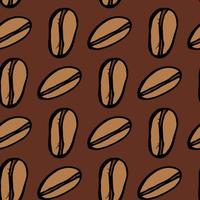 Seamless pattern with coffee beans on dark brown background. Vector image.