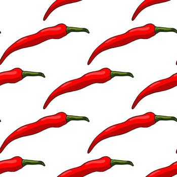 Seamless pattern with red chilli peppers on white background. Vector image.