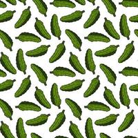 Seamless pattern with fresh tasty cucumbers on white background. Vector image.