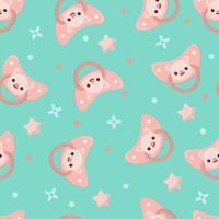 Seamless children's pattern on a green background. A dummy with a pig. Pacifier for children vector