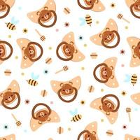 Seamless children's pattern on a white background. A dummy with a bear. Pacifier for children vector