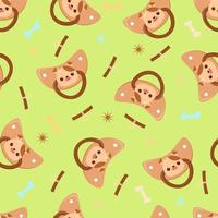 Seamless children's pattern on a green background. A dummy with a dog. Pacifier for children vector