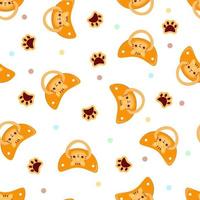 Seamless children's pattern on a white background. A dummy with a tiger. Pacifier for children vector