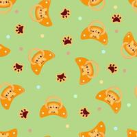 Seamless children's pattern on a green background. A dummy with a tiger. Pacifier for children vector