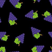 patrón sin fisuras con uvas azules sobre un fondo negro vector