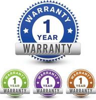 Powerful 1 year warranty badge, sign, symbol, icon with 4 color option isolated on white background. vector design.