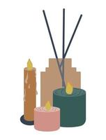 Lighted candles and aroma diffuser vector illustration