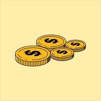 Payment system. Coins and penny signs on pastel yellow background. Modern design. Business concept. Money Bundles, Coins. Vector rendering of 3D dollar symbol. Money Related Vector 3D Icon Set. Legal