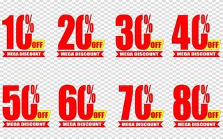 10, 20, 30, 40, 50, 60, 70, 80, 90 percentage off, Discount stickers set for shop, retail, promotion vector