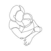 Vector illustration of mother hugging her child drawn in line art style