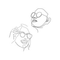 ilustración vectorial de una chica con gafas dibujadas en estilo de arte lineal vector