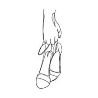 Vector illustration of a hand holding sandals drawn in line-art style