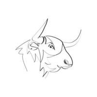 ilustración de vector de cabeza de toro dibujada en estilo de arte de línea