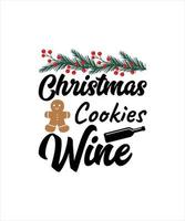 diseño de camiseta con logo de vino de galletas de navidad vector