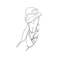 Vector illustration of hand holding ice cream drawn in line art style