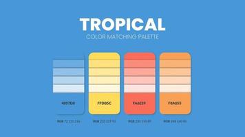 Tropical color guide book cards samples. Color theme palettes or color schemes collection. Colour combinations in RGB or HEX. Set of trend color swatch cataloque inspiration for fashion or design. vector